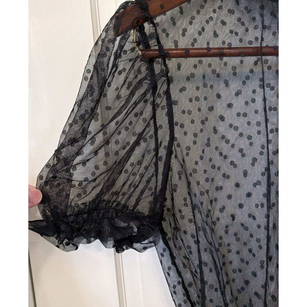Willow Black Sheer Swiss Dot Top L Mock Neck Ruffle Whimsigoth Goth Dark Emu - Picture 2 of 14